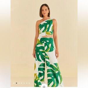 FARM Rio White Monstera One Shoulder Jumpsuit
